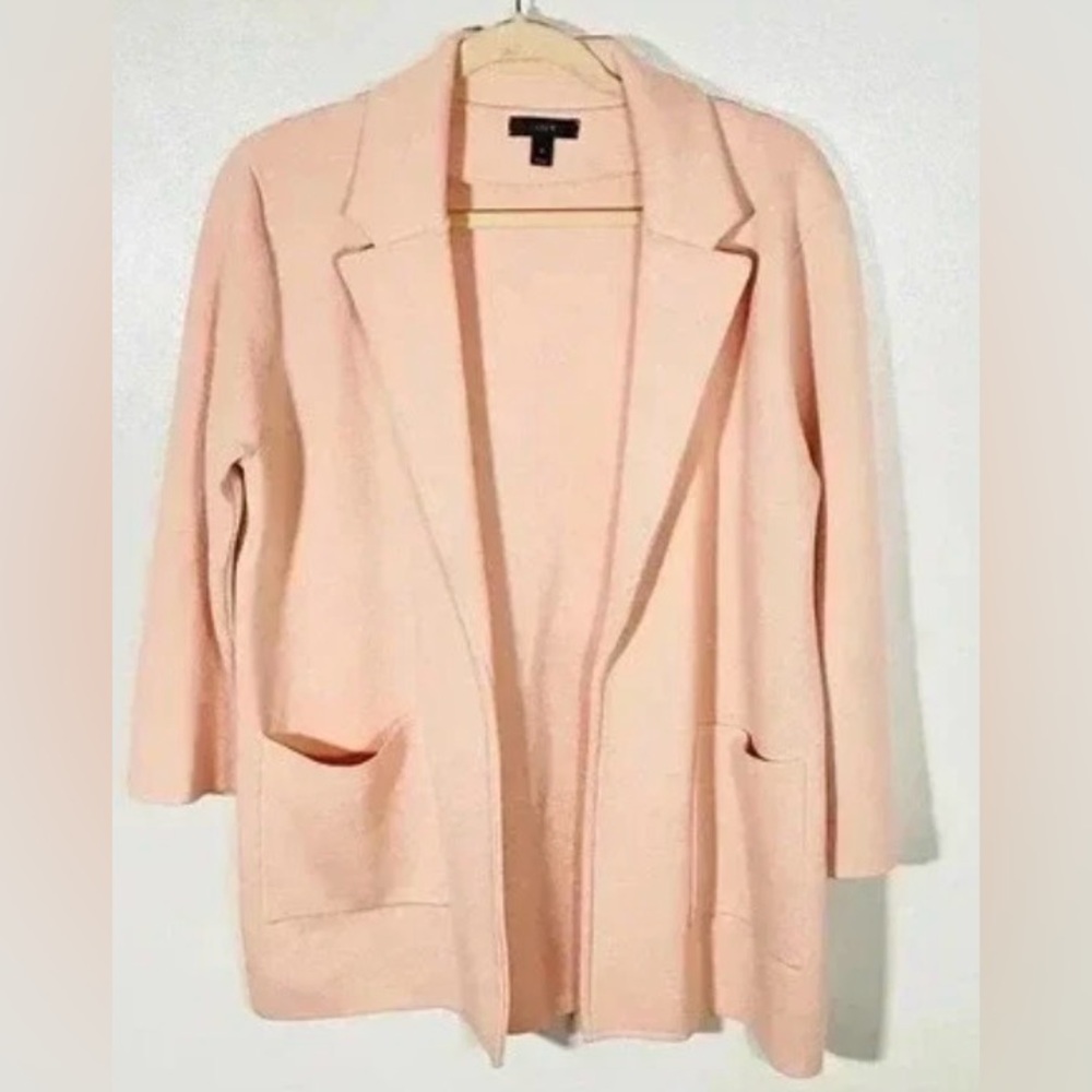 J.Crew Sophie Open-Front LS Knit Blazer M Blush Pink Cotton Wool Blend Career